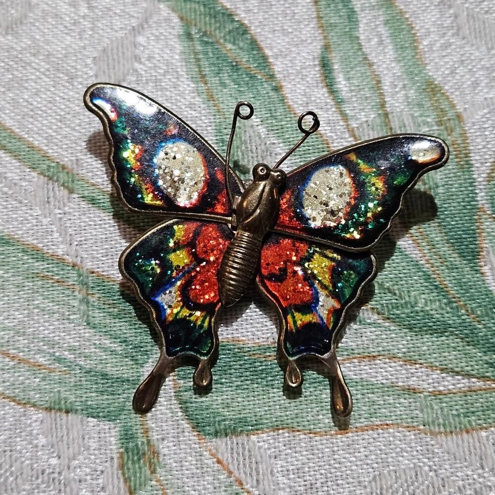 70s boho cottagecore rainbow enamel butterfly brooch